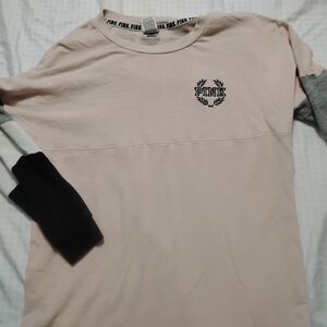 Victoria's Secret PINK Men's Long Sleeve Colorblock Tee in Light Pink and Black